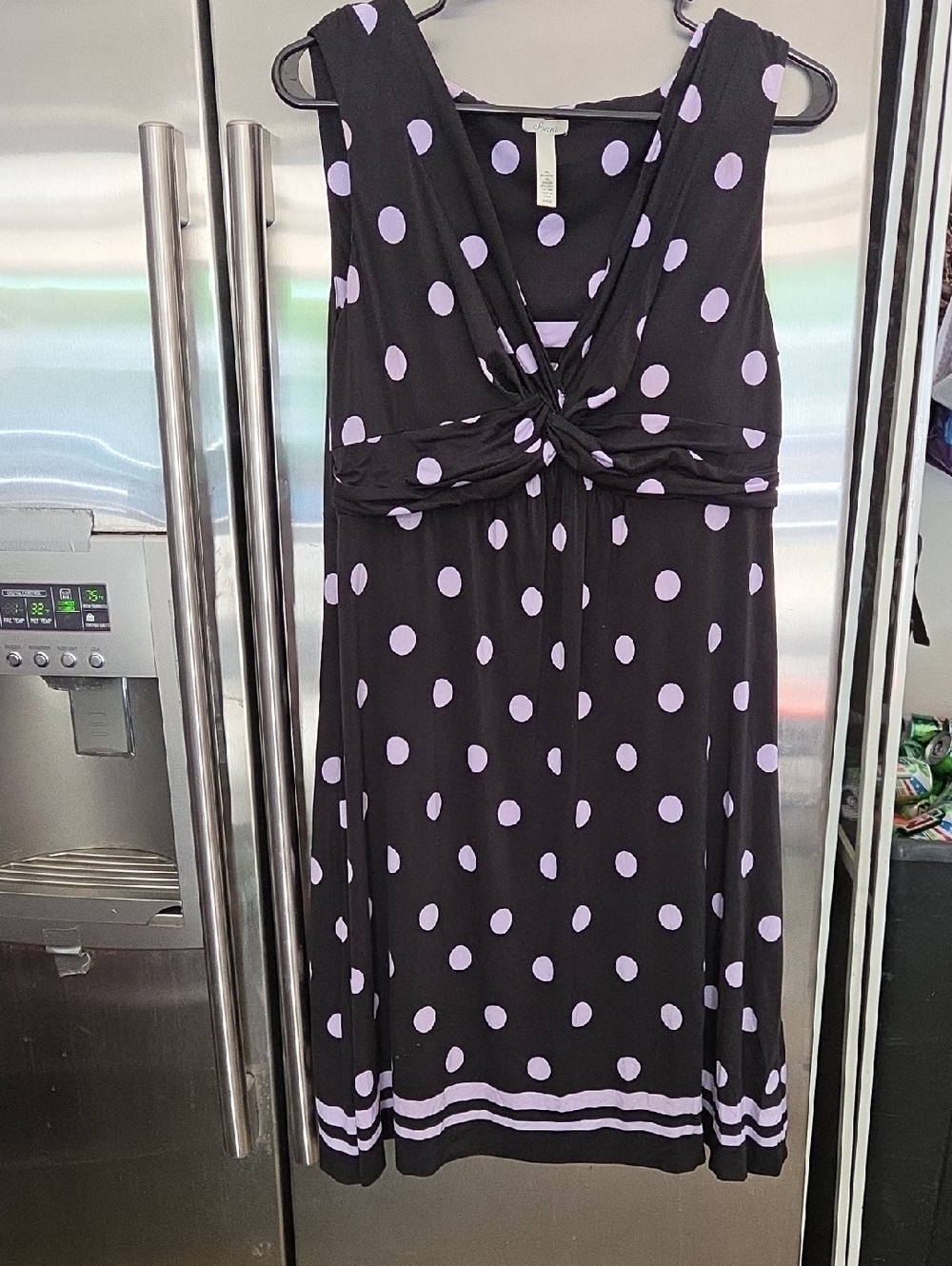 Soma Black Dress with Lavender Polka Dots